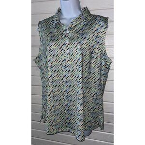 Footjoy FJ Sz LARGE Golf Polo Sleeveless Tennis Pickleball Green Pink Blue EUC